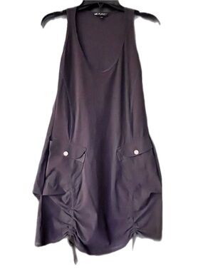 McPlanet Lagenlook Dress Charcoal Gray Scoop Neck Ruched Bubble Hem Tank Mini M